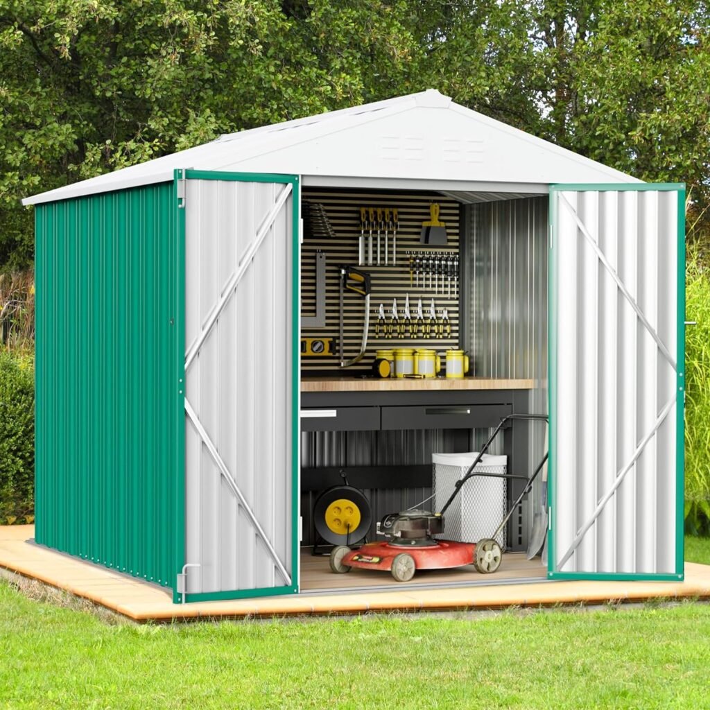 Greesum Metal Outdoor Storage Shed, Steel Utility Tool Shed Storage House with Door  Lock, Metal Sheds Outdoor Storage for Backyard Garden Patio Lawn (74 x 48), Green