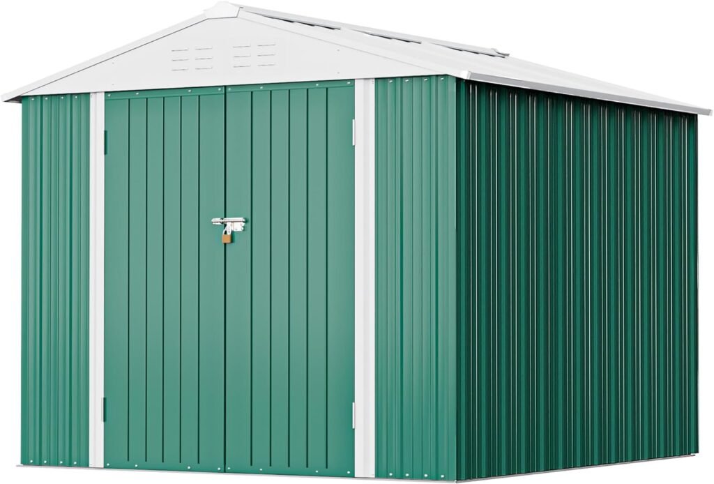 Greesum Metal Outdoor Storage Shed, Steel Utility Tool Shed Storage House with Door  Lock, Metal Sheds Outdoor Storage for Backyard Garden Patio Lawn (74 x 48), Green