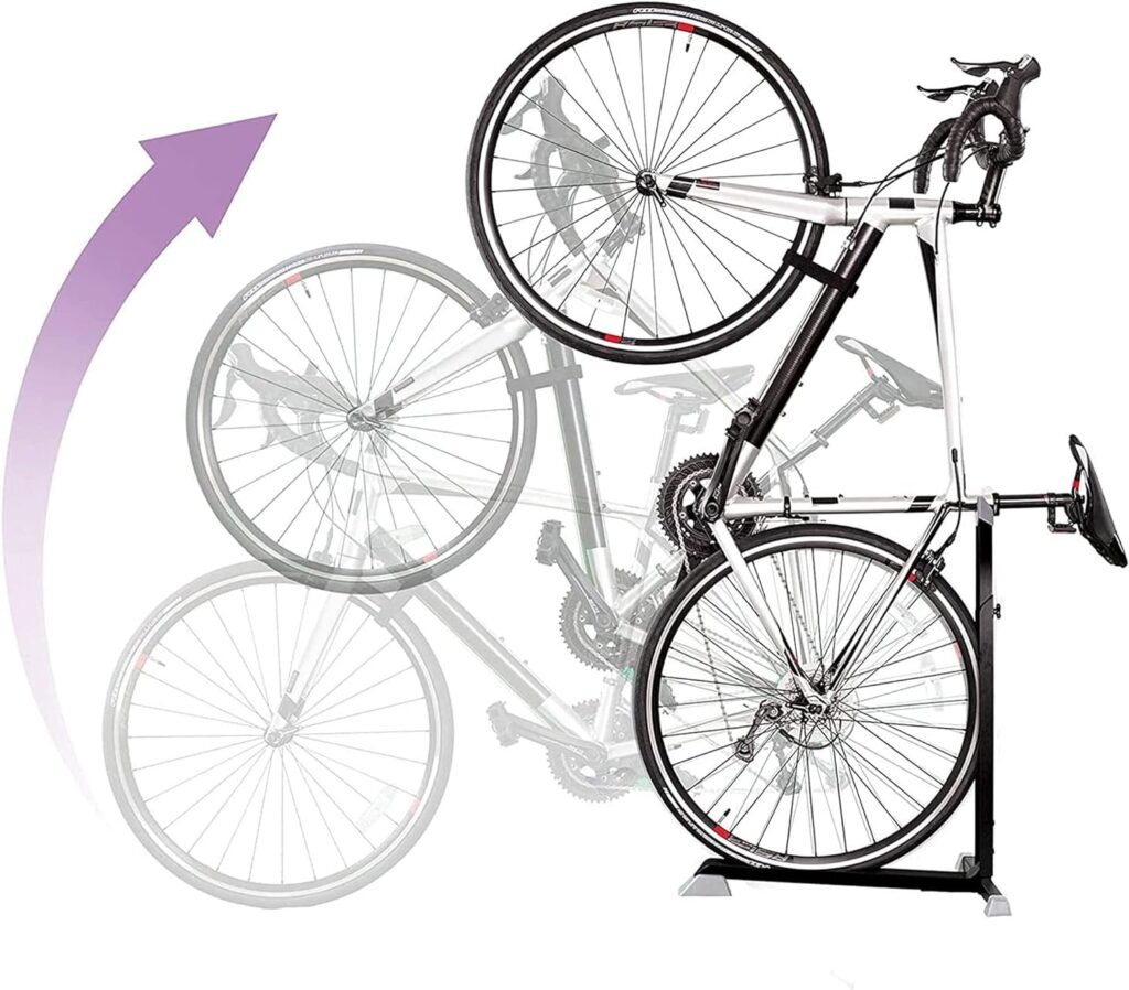 Bike Stand  Vertical Storage Rack by Bike Nook - The Original Vertical Bicycle Floor Stand for Garage Storage and Indoor and Outdoor use, Perfect Bike Accessories for Small Spaces with No Drilling