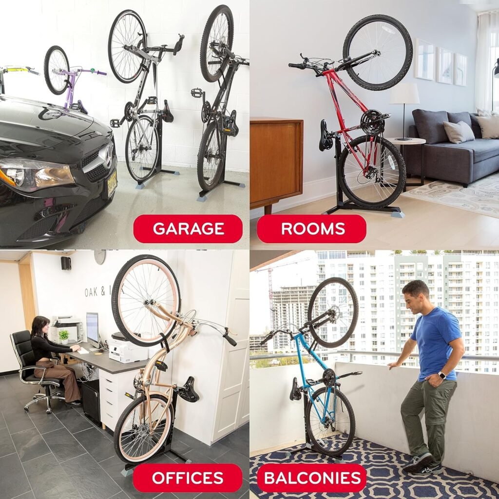 Bike Stand  Vertical Storage Rack by Bike Nook - The Original Vertical Bicycle Floor Stand for Garage Storage and Indoor and Outdoor use, Perfect Bike Accessories for Small Spaces with No Drilling