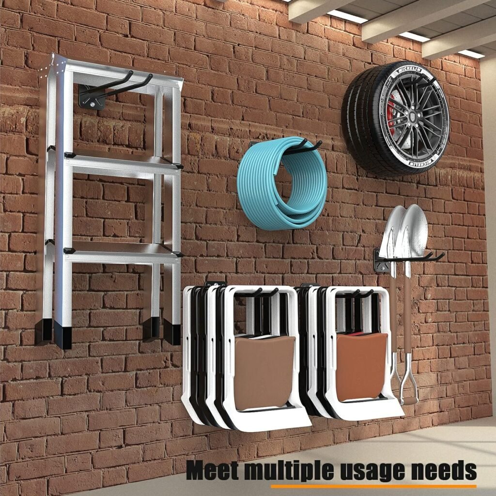 Dobures 2PCS Garage Hooks Heavy Duty Hooks, Hanger Rack Garage Wall Storage Hangers Wall Mount Organizer to Hang Chairs, Strollers, Power Tools, Garden Tools, Tire and More