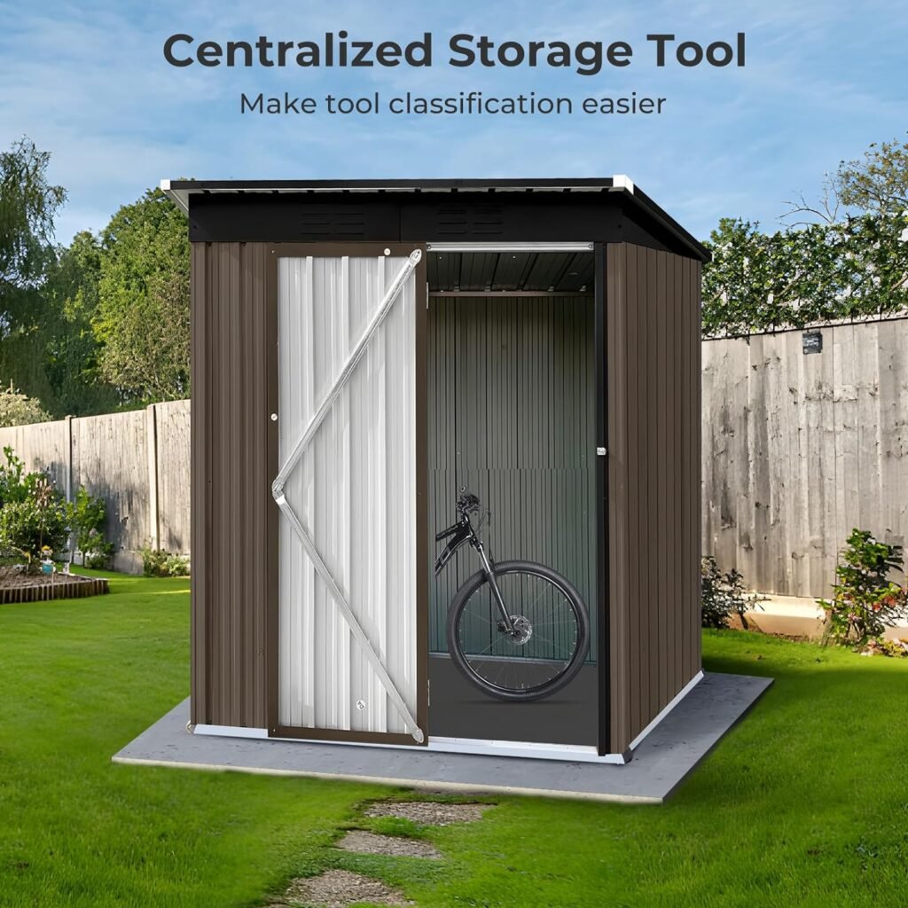 Lyromix 5 × 3 Metal Outdoor Storage Shed with Door  Lock, Waterproof Garden Storage Tool Shed for Backyard Patio,White-Grey