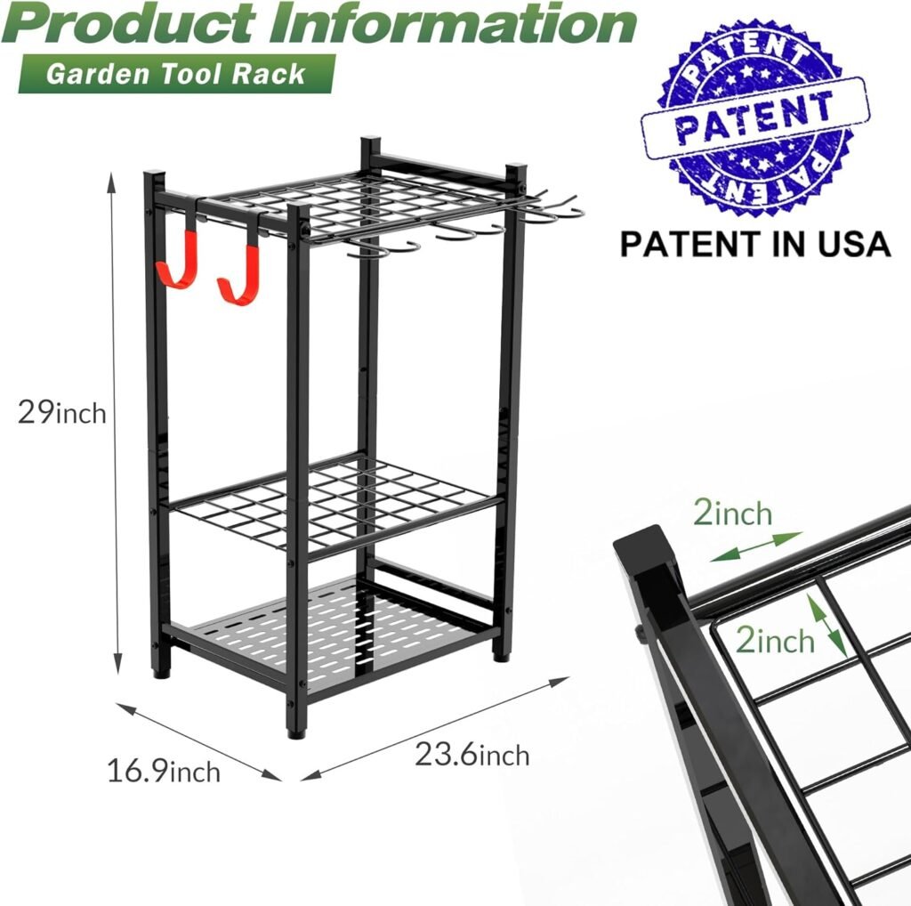 Sttoraboks Garden Tool Organizer with Storage Hooks, Yard Tool Tower Rack for Garage Organization and Storage, Up to 50 Tools, Heavy Duty Steel Garden Tool Stand for Garage, Outdoor, Home, Black