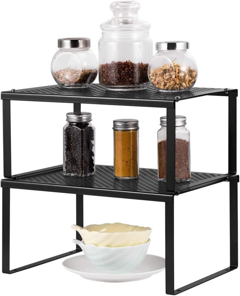 NEX Metal Kitchen Shelf Organizer for Cabinet Counter Cupboard Pantry, Stackable  Expandable, Dark Silver