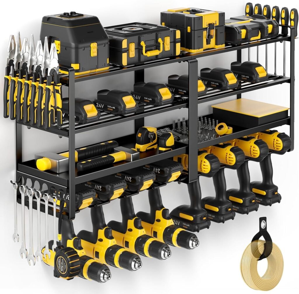 POKIPO Power Tool Organizer Wall Mount, Heavy Duty Drill Holder, Garage Tool Organizer and Storage, Suitable Tool Rack for Tool Room, Workshop, Garage, Utility Storage Rack for Cordless Drill