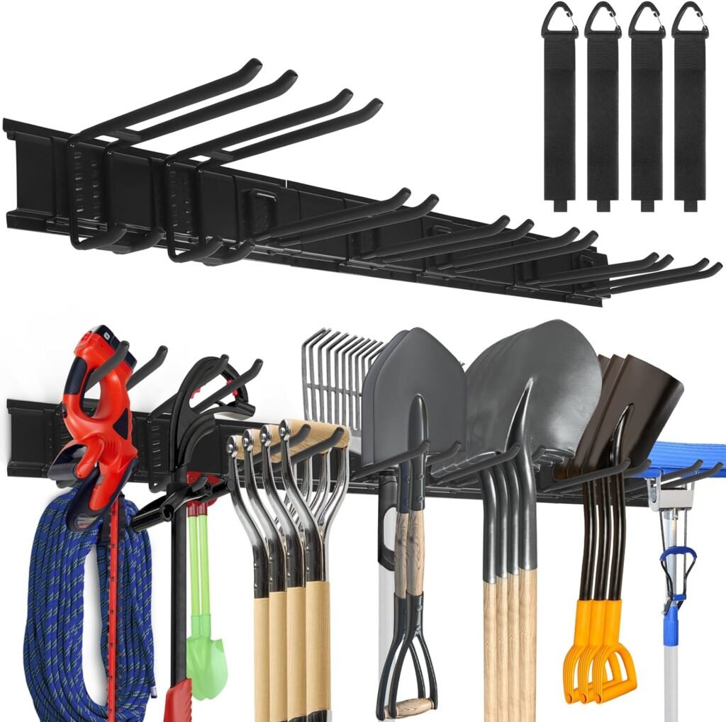 TVKB 68 All Metal Garden Tool Organizer Adjustable Garage Tool Organizer Wall Mount Garage Organizers and Storage with Hooks Tool Hangers for Garage