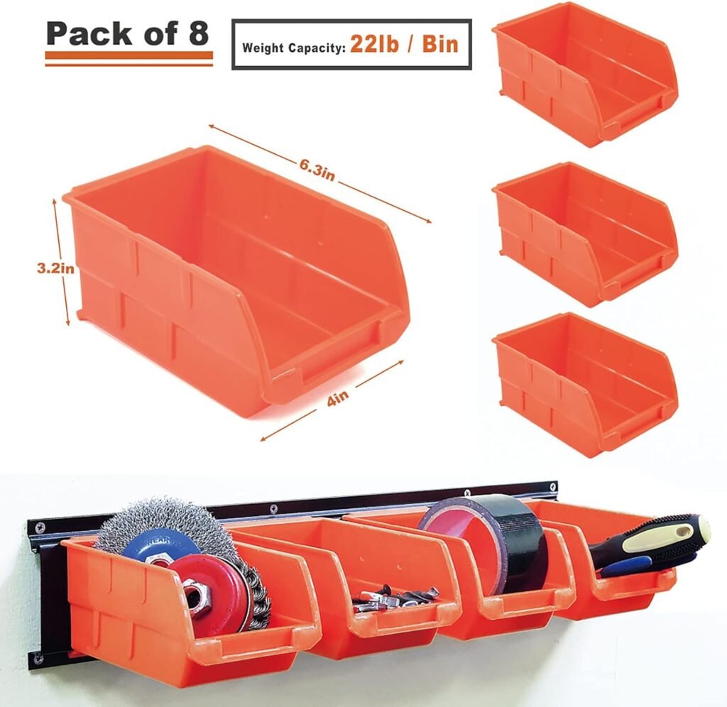 Wallmaster Wall Mounted Storage Bins, Wall Storage Bins Parts Rack 10 Bins3 Rails Wall Mount Tool Organizer Hardware Storage Organizer (Orange)