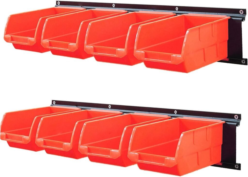 Wallmaster Wall Mounted Storage Bins, Wall Storage Bins Parts Rack 10 Bins3 Rails Wall Mount Tool Organizer Hardware Storage Organizer (Orange)