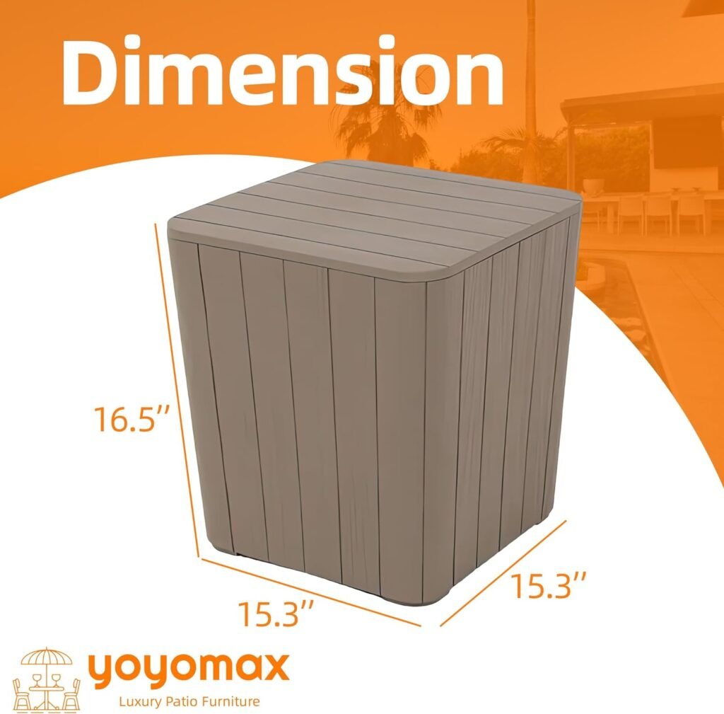 yoyomax Small Waterproof Resin Deck Box, 11.5 Gallons Indoor  Outdoor Storage Box for Patio, Garage, Yard, Pool Accessories, 15.3 L x 15.3 W x 16.5 H,Brown