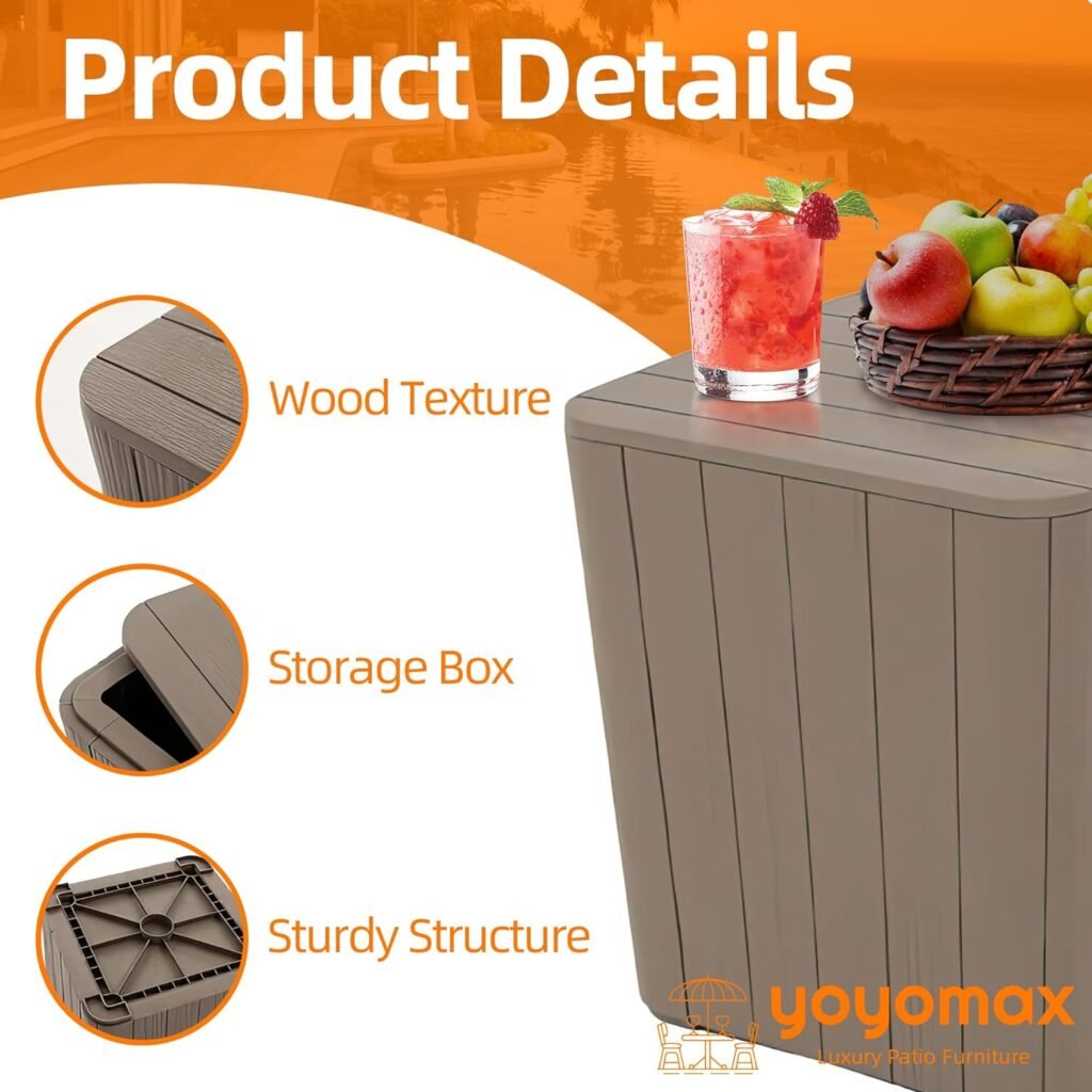 yoyomax Small Waterproof Resin Deck Box, 11.5 Gallons Indoor  Outdoor Storage Box for Patio, Garage, Yard, Pool Accessories, 15.3 L x 15.3 W x 16.5 H,Brown