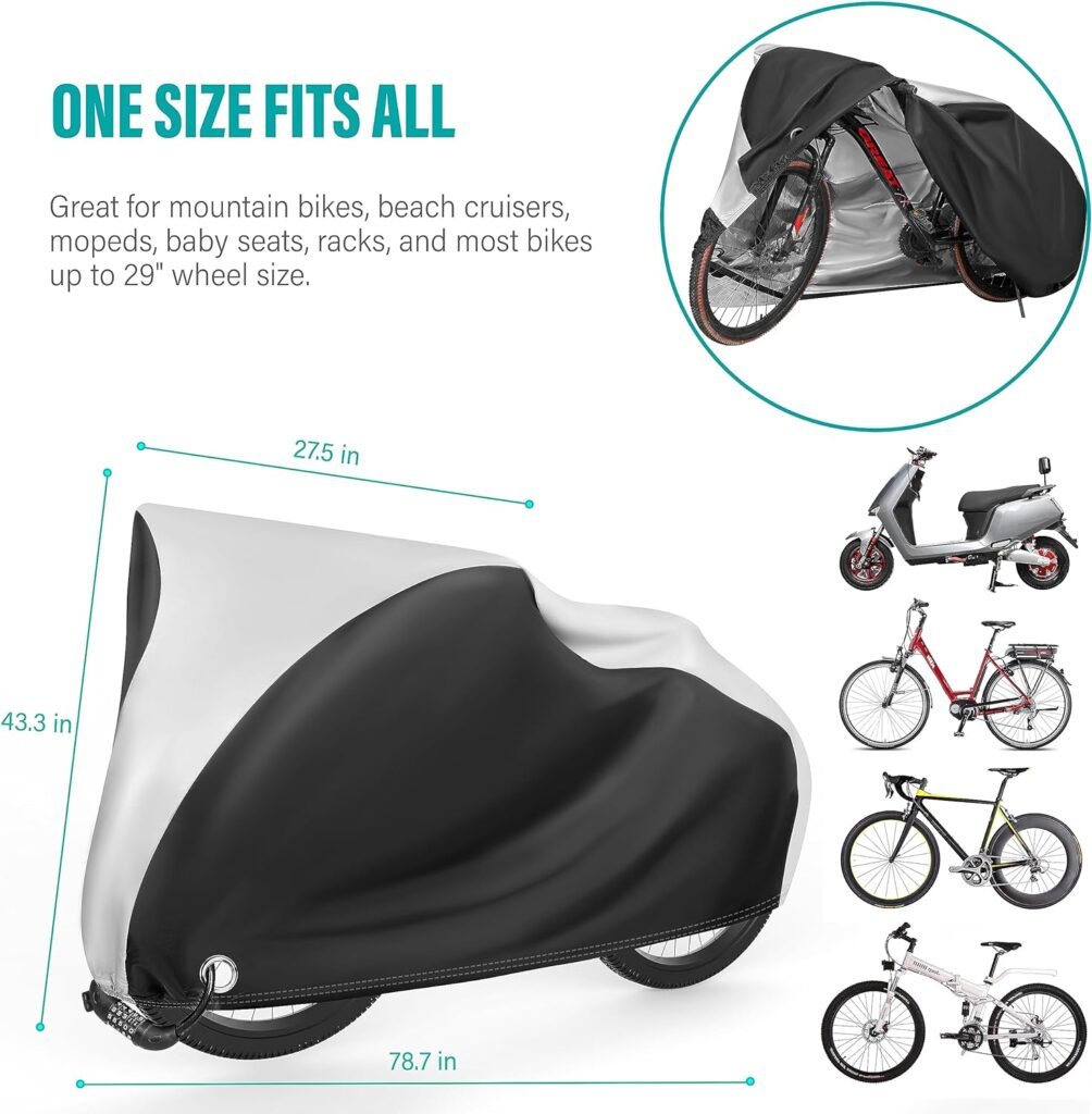 Bike Cover Outdoor Storage Waterproof Bicycle Covers UV Dust Rain Wind Proof with Lock Hole for Mountain Road Electric Bike Heavy Duty Bicycle Accessories