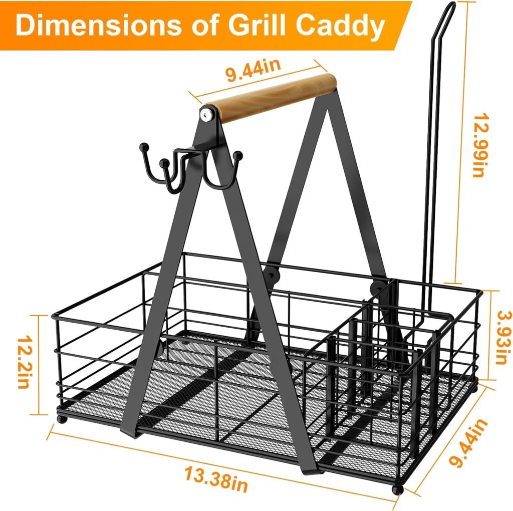 JBBTOOL Grill Caddy with Paper Towel Holder, BBQ Camping Caddy for Plates and Utensils, Picnic Condiment Storage Caddy, RV Patio Camper Must Haves, Outdoor Kitchen Barbecue Accessories