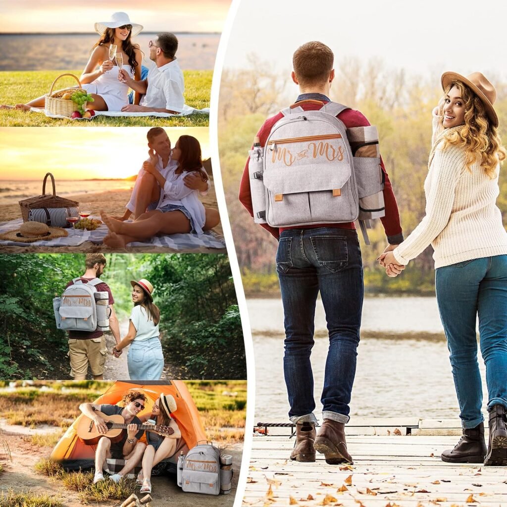 AW BRIDAL Couple Gifts 22L Insulated Picnic Backpack for 2, Picnic Basket Set Camping Accessories, Blue| Cool Bridal Shower Gifts for Bride Anniversary Engagement Wedding Gifts for Couples 2024