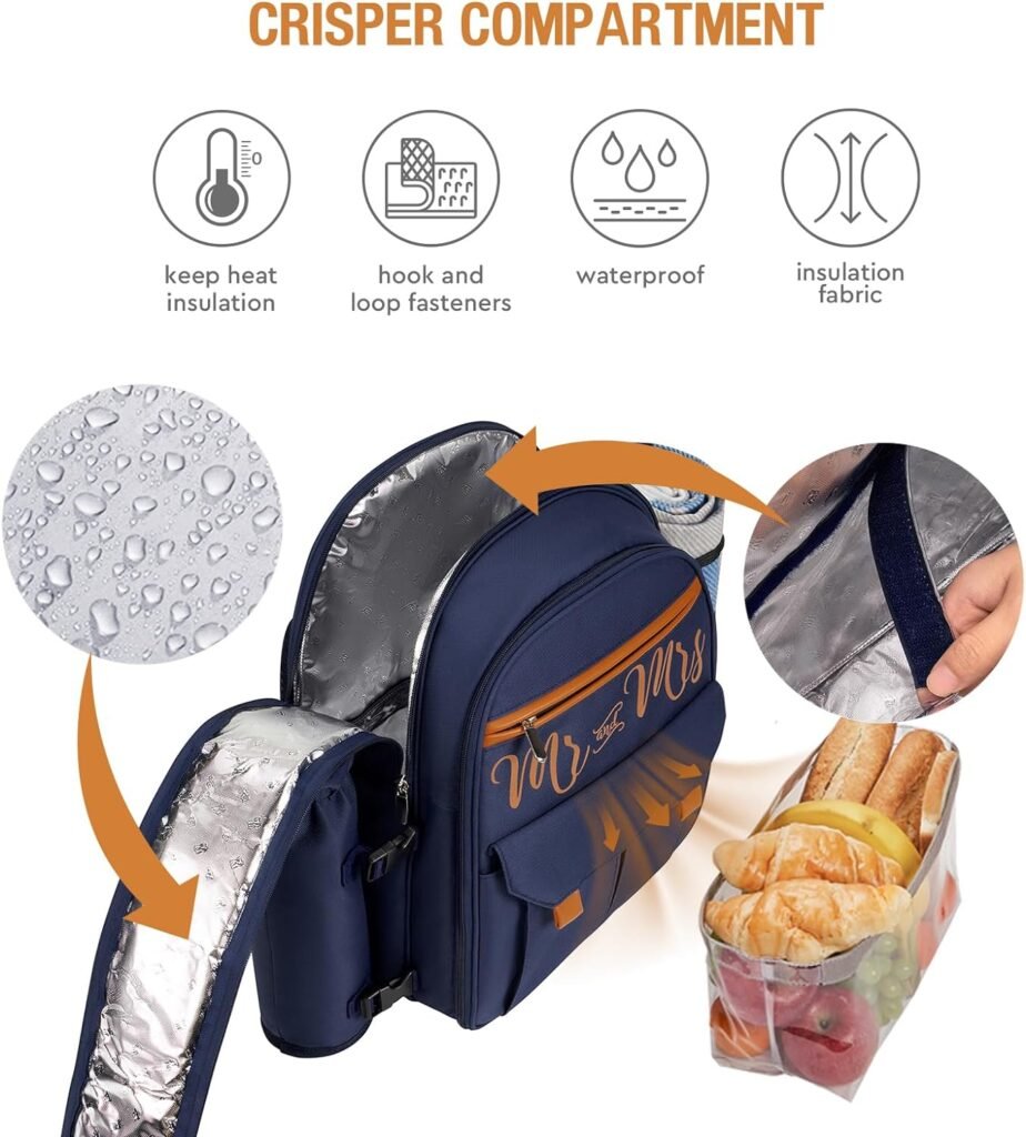 AW BRIDAL Couple Gifts 22L Insulated Picnic Backpack for 2, Picnic Basket Set Camping Accessories, Blue| Cool Bridal Shower Gifts for Bride Anniversary Engagement Wedding Gifts for Couples 2024