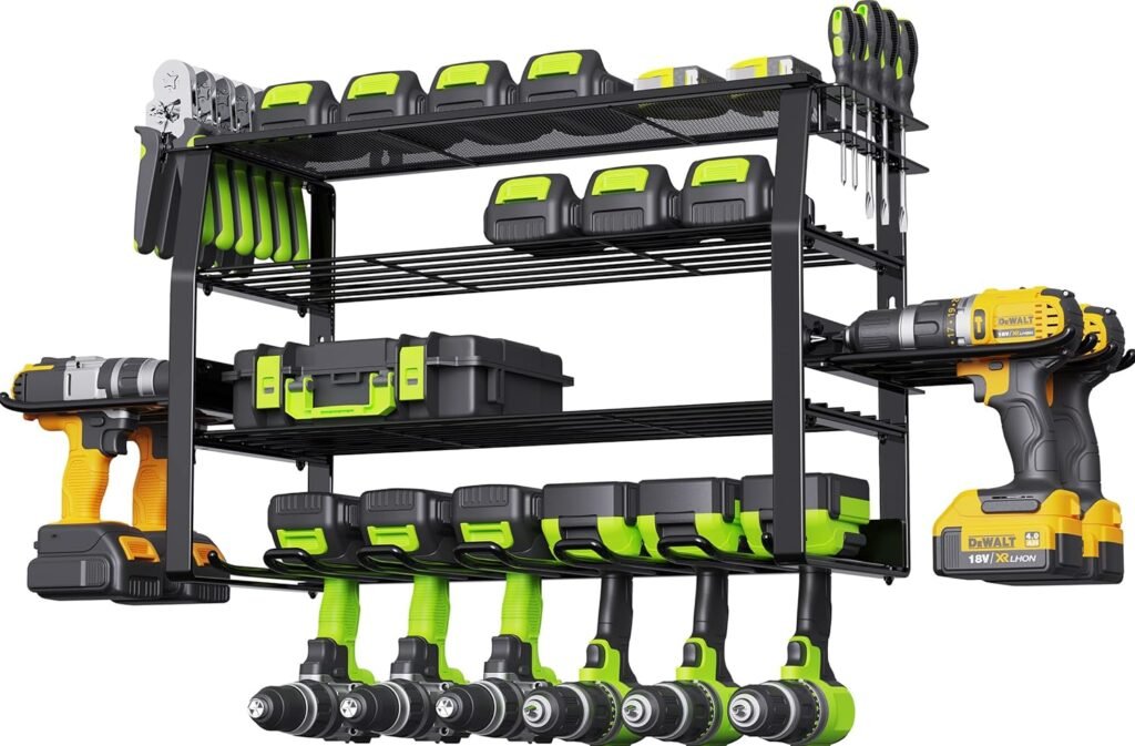 Power Tool Organizer Wall Mounted 3 Layer Heavy Duty 160 Lbs Limit Tool Organizers and Storage Drill Holder Utility Racks with Screwdriver/Plier/Hammer/Bit Holder for Garage Workshop Fathers Day Gift
