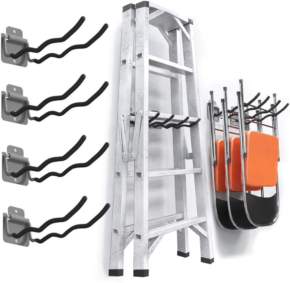 TORACK Garage Hooks Tool Organizer, 4 Pack Heavy Duty Steel 12 Wave Hooks, Wall Mount Garage Storage Utility Hooks for Car Tires, Ladder, Chairs, Power Tools, Garden Tools