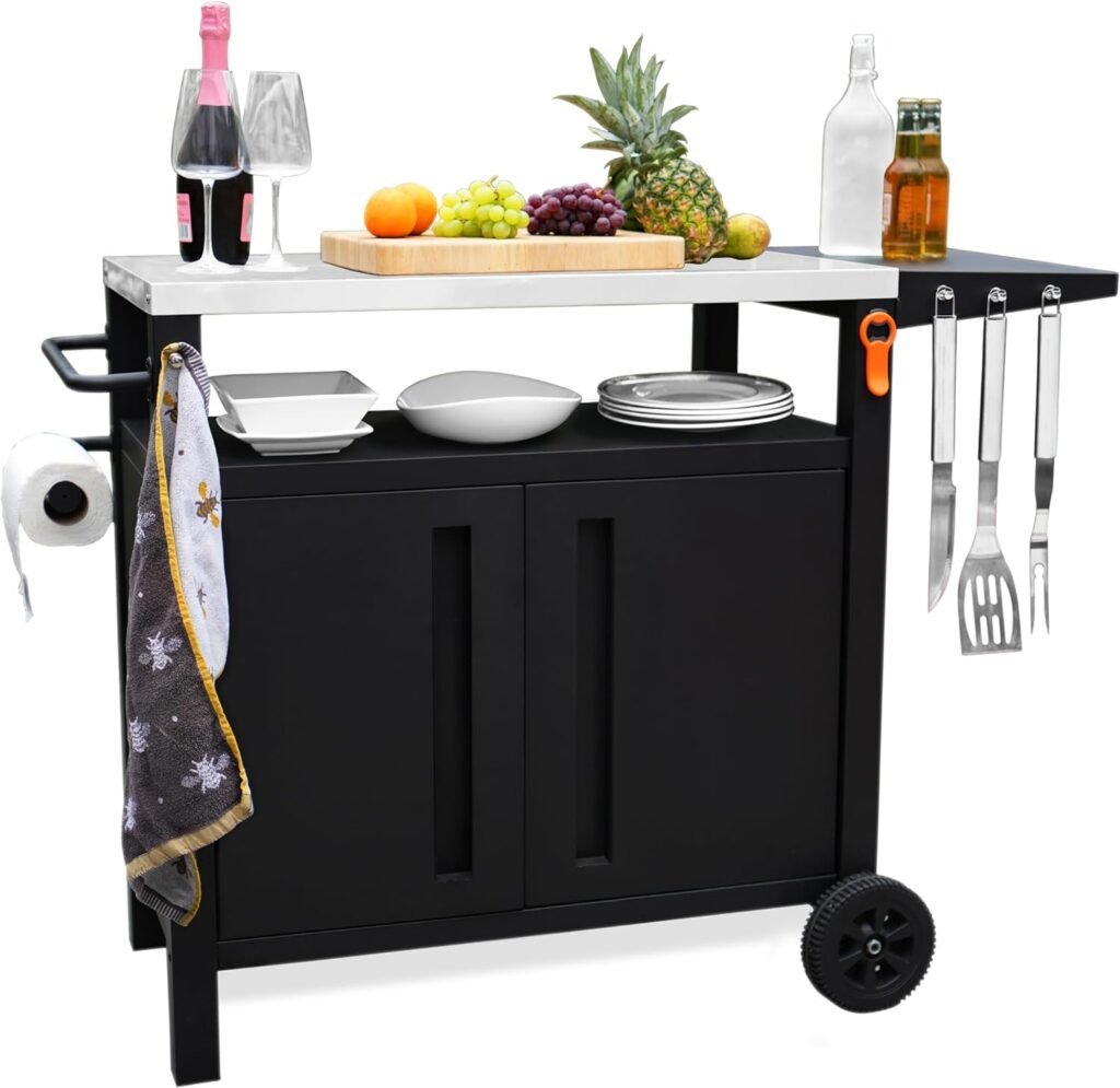 XL Grill Cart Outdoor with Storage - Modular BBQ Cart, Bar Patio Kitchen Island Prep Stand Cabinet