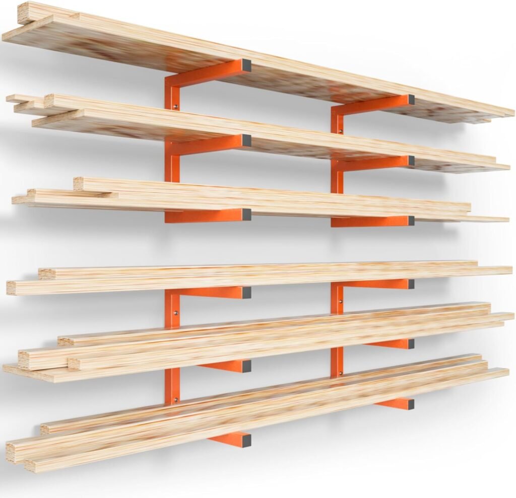 YYR Wood Organizer and Lumber Storage Rack Wall Mount, Heavy Duty Metal Shelf with 6-Level Holds Up 1200 LBS, Indoor  Outdoor Use - Orange