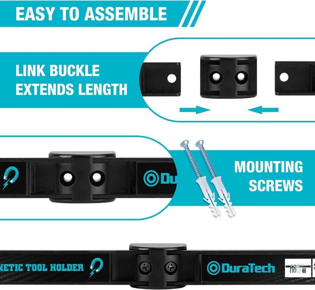 DURATECH 4 Pack 12 Magnetic Tool Holder Strip, Heavy Duty Magnetic Tool Bar, Magnetic Space Saving Tool Organizer with Mounting Screws for Garage, Workshop, Kitchen