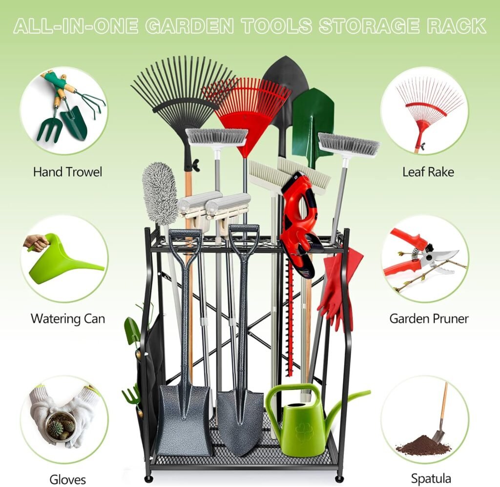 Garden Tool Storage Rack, Alloy Steel, Plastic, 28L x 15W x 36.5H, Easy Installation, 2-Year Warranty