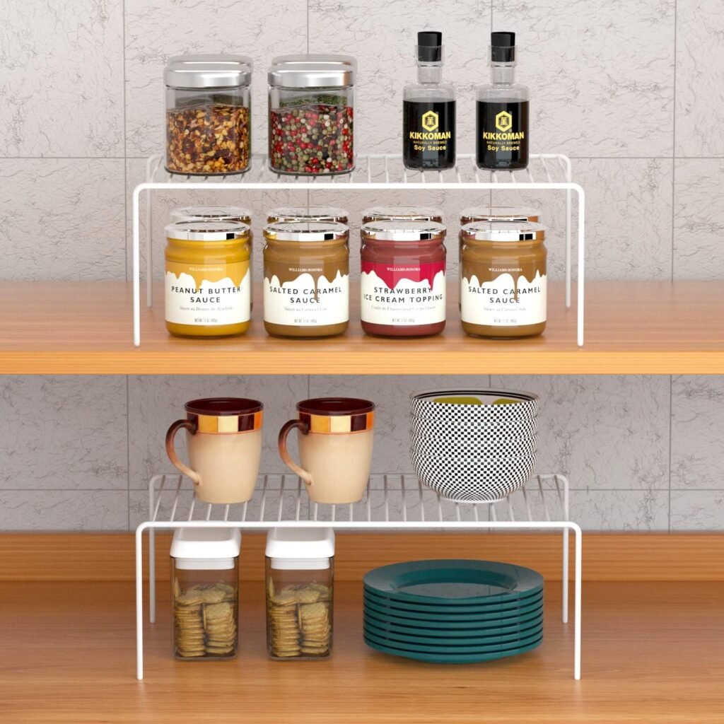 Kitchen Cabinet Shelf Organizer Set of 6, Medium (13 x 9.4 inch) Metal Wire Pantry Storage Shelves, Dish Plate Racks for Cabinets, Freezer, Counter, Cupboard Organizers and Storage, Chrome