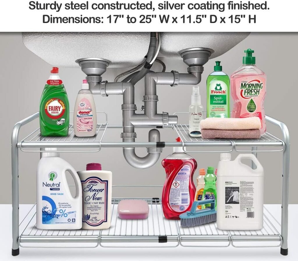 Surpahs 2 Tier Under Sink Expandable Shelf Organizer, Storage Rack (Silver)