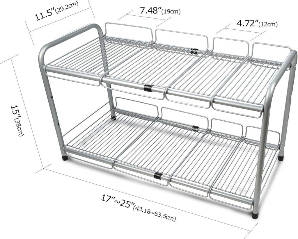 Surpahs 2 Tier Under Sink Expandable Shelf Organizer, Storage Rack (Silver)