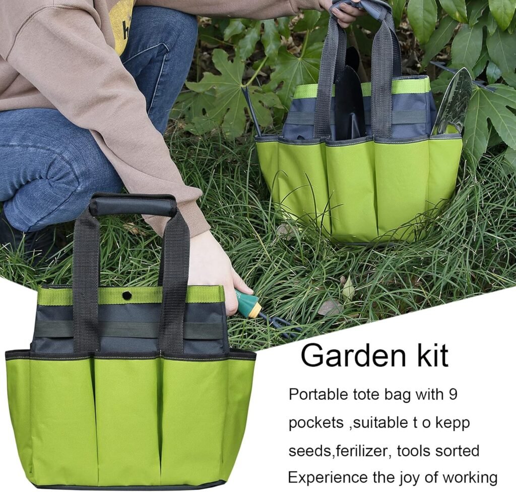 Gardening Tool Bag Heavy Duty, Garden Organizer Storage Bag with 8 Pockets, Garden Tool Holder Bag (Tools NOT Included), Gardening Storage Tote for Women Men, Garden Plant Tool Set Bag