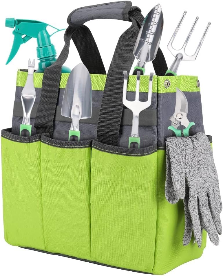 Gardening Tool Bag Heavy Duty, Garden Organizer Storage Bag with 8 Pockets, Garden Tool Holder Bag (Tools NOT Included), Gardening Storage Tote for Women Men, Garden Plant Tool Set Bag