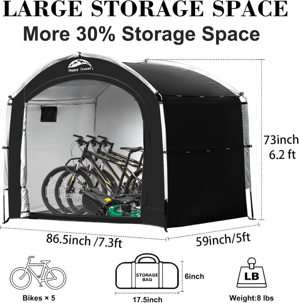 Happy Travel Bike Storage Tent Shed,Large Outdoor Waterproof Bicycle Covers Shelter with Window for 2/4/6/8 Bikes,Oversized Outside Portable Sheds for Lawn Mower,Garden Tools (Black)