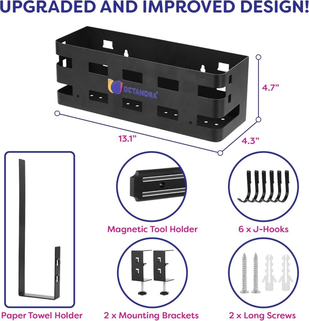 OCTANDRA Griddle Caddy for 17 22 28  36 Blackstone Grill Prep Cart Organizer for Outdoor Barbecue Skillet BBQ Accessories Storage Box with Magnetic Tool Holder, Paper Towel Holder  6 J-Hooks